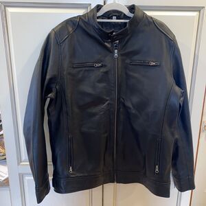 $289 Real Leather NEW Premium Soft Classic Leather Black Mens LARGE Jacket Coat